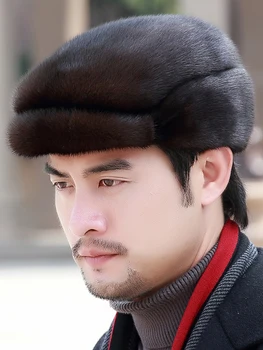 Vyrai nekilnojamojo audinės kailio kepurės žiemos kailio kepurę nekilnojamojo kiaunės kailis skrybėlę šiltas rusijos populiarus earmuffs beanies