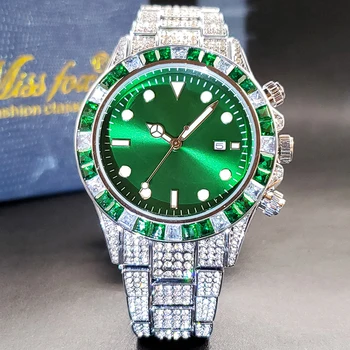 Žmogų Žiūrėti Su Green Diamond Verslo Klasikinis Drop Ledo Iš Kalendoriaus Laikrodžiai Vyrų Šviesos Vandeniui Laikrodis Didmeninės