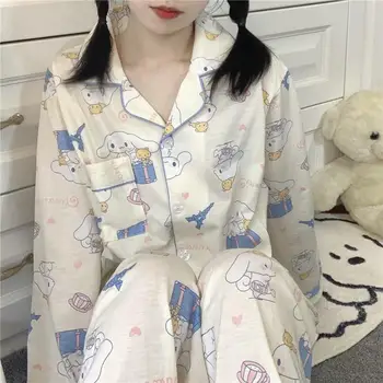 Kawaii Sanrioed Anime Kuromi Melodija Cinnamoroll Animacinių Filmų Ong Rankovėmis Kelnės Ponios Pižama Studentų Loungewear Namų Naktiniai Drabužiai