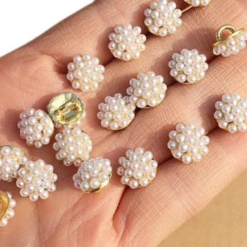 Išgalvotas maža perlas aukso mygtuką suknelė marškiniai papuošalų mažai sidabras dekoratyvinis karoliukai mygtuką su kotu už drabužių priedų