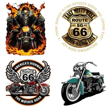 Punk Motociklo Route 66 Dviratininkas Pleistrai Geležies perdavimo Drabužių Thermoadhesive Pleistras Lipdukai ant vyriški Drabužiai, Striukės