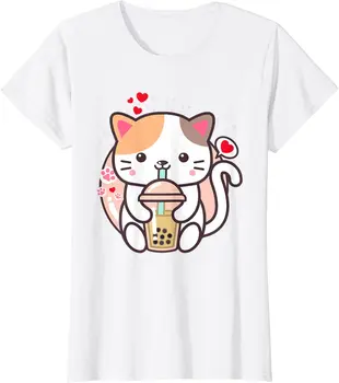 Katė Boba Atkarpa, Arbata Burbulas Arbatos Kawaii Anime, Japonų Neko Mergina Paauglių T-Shirt