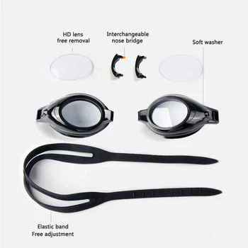 Patentų dizaino trumparegystė plaukimo akiniai, anti-rūko ir vandeniui didelės raiškos plataus rėmo, plaukimo akiniai, pagaminti pagal užsakymą laipsnis