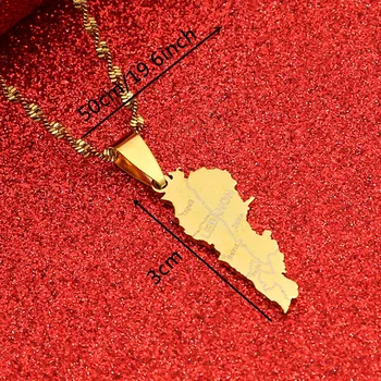 Nerūdijančio Plieno, Aukso Spalvos Libanas Žemėlapis Pakabukas Karoliai Žemėlapis Libano Tėvynės Papuošalai