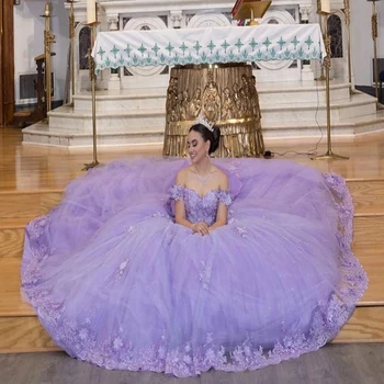 Alyvinė Quinceanera Suknelę su Skara Off Peties Aplikacijomis Kamuolys Suknelė Nėrinių Saldus Princesė Šalis Suknelė Vestidos De 15 Años