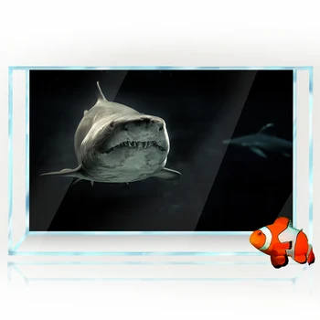 Akvariumo Fonas 3D Ryklys Juoda Tamsiai Jūros Povandeninis HD Spausdinimo Tapetai Žuvų Bakas Roplių Buveinė Papuošalai PVC