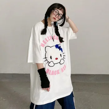 Sanrio Hello Kitty Siuvinėti Drabužiai Vasaros Harajuku Marškinėlius korėjos Estetinės Trumpas Rankovės marškinėliai Moterims Topai Y2k Prarasti Tees