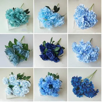 Blue Serijos Bijūnai Dirbtinės Gėlės Nekilnojamojo Touch Dirbtinių Puokščių Netikrą Gėlių, Vestuvių Rožių Žiedų Namų Dekoro Garen