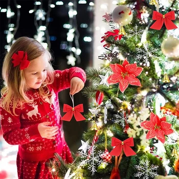 Nustatyti Kalėdų Poinsettia Modeliavimas Gėlių Blizgučiai Dirbtinis, Netikras Gėlę Kalėdų Eglučių Papuošalai Naujųjų Metų Namų Dekoracijos