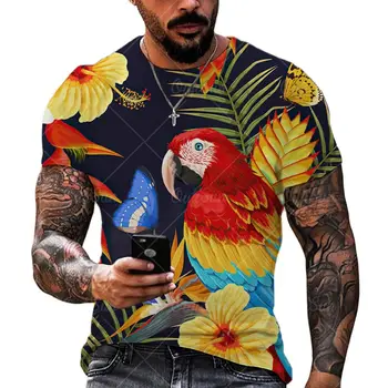 Papūga Grafikos 3D Spausdinimo vyriški marškinėliai Vasaros Hip-Hop Gyvūnų, Paukščių Vyrų Drabužiai Atsitiktinis Negabaritinių Marškinėliai Streetwear Viršūnes Tees 6XL