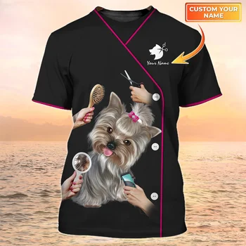 Naujausias Vasaros Mados vyriški T-shirt Šuo Groomer Pesonalized Pavadinimas 3D Atspausdintas marškinėliai Unisex Atsitiktinis Viršūnes Pet Groomer Vienodas DW149