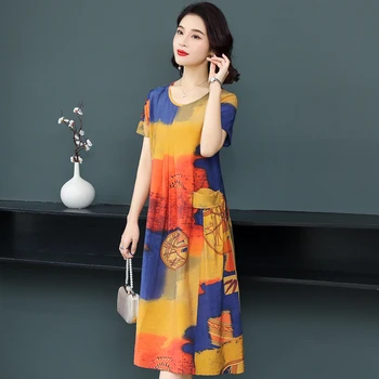 2022 Spausdinti Moterų Vasaros Suknelės Derliaus Prarasti Sundress Priežastinis O-Kaklo Trumpomis Rankovėmis Elegantiška Suknelė Su Kišenėmis