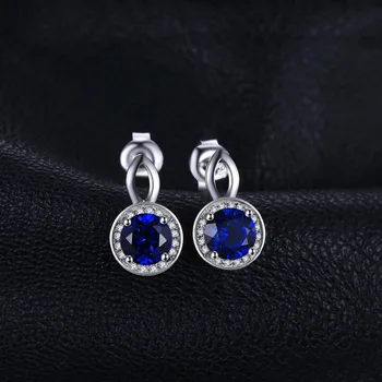 JewelryPalace 2.3 ct Sukurta Mėlynas Safyras 925 Sterlingas Sidabro Halo Stud Auskarai Moteris Mados Fine Jewelry Vestuvių Dovana