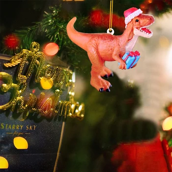 2022 Kalėdų Dinozaurų Pakabukas Animacinių Filmų Gyvūnų Kalėdų Skrybėlę Akrilo Kalėdų Eglučių Papuošalai 2023 Naujųjų Metų Natale Kerst Namų Dekoro